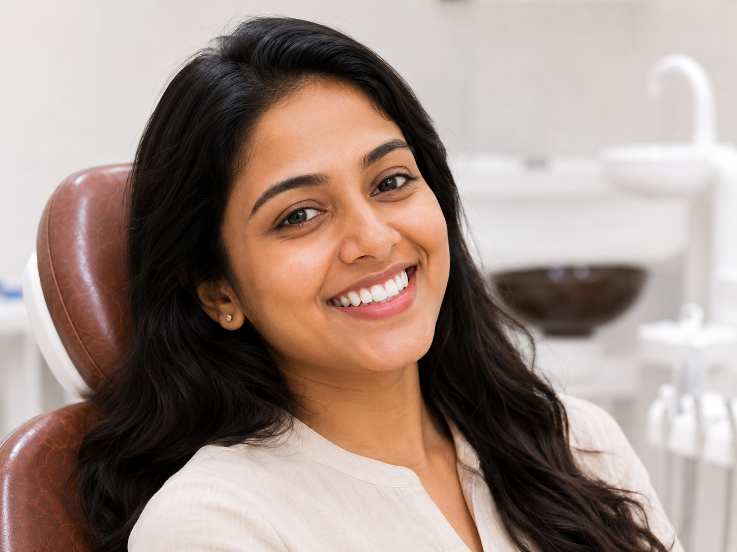 Shade guide: before and after whitening, showing shade lift of 5–6 steps.
